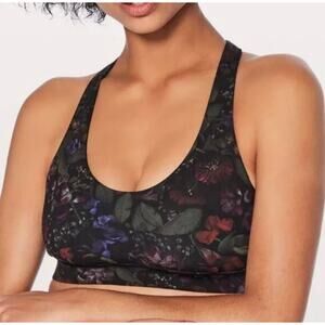 Lululemon Break Free Sports Athletic Yoga Bra Nulux Frozen Floral Black Womens 8